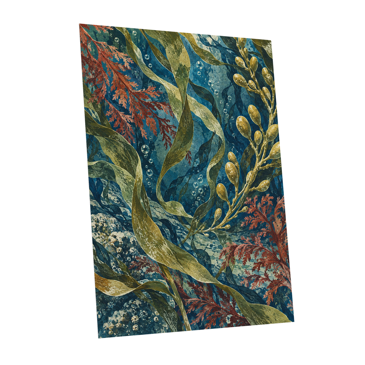 Tidal Tangle, blue, green, gold nature wall art shown as a unframed poster wall art print