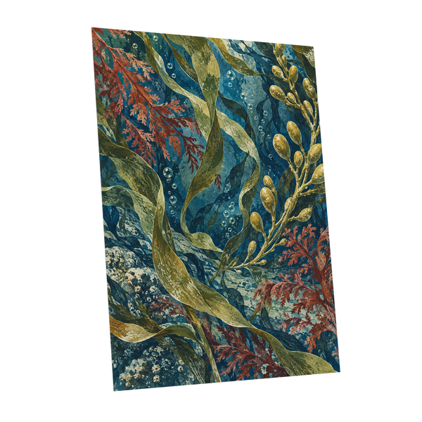 Tidal Tangle, blue, green, gold nature wall art shown as a unframed poster wall art print