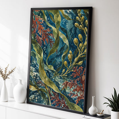 Tidal Tangle, blue, green, gold nature wall art displayed in a styled interior, gallery view 2