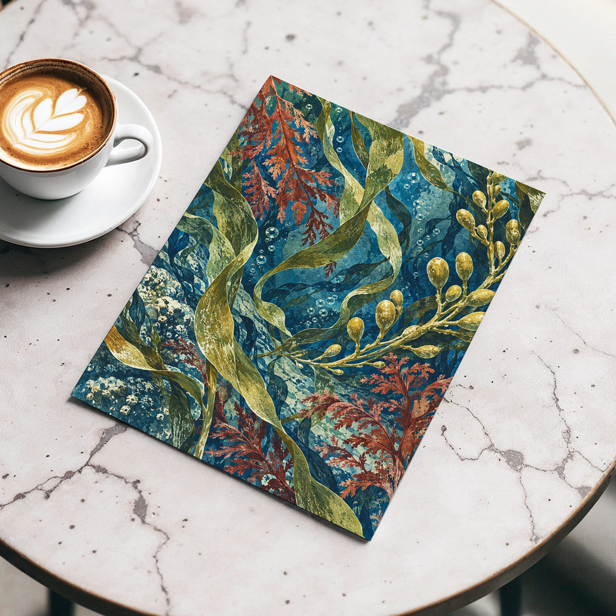 Tidal Tangle, blue, green, gold nature wall art displayed in a styled interior, gallery view 5
