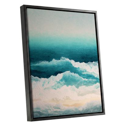 Tidal Veil, blue, green, white nature wall art shown as a black framed canvas wall art