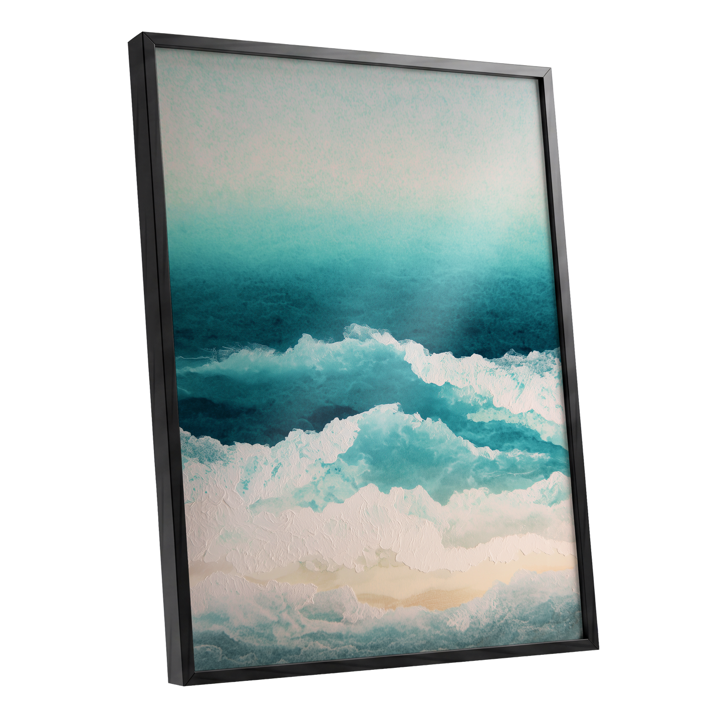 Tidal Veil, blue, green, white nature wall art shown as a black framed poster wall art print