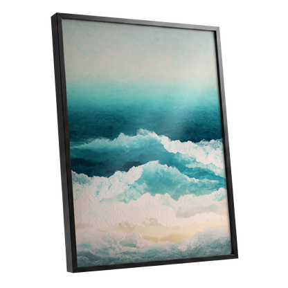 Tidal Veil, blue, green, white nature wall art shown as a black framed poster wall art print