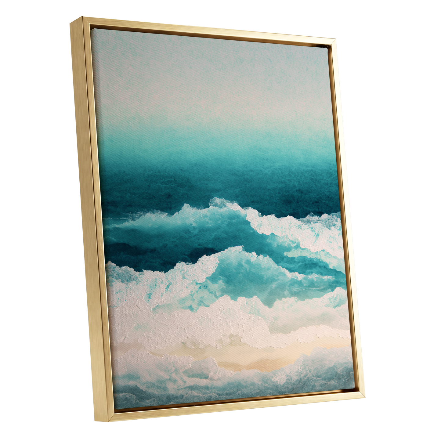 Tidal Veil, blue, green, white nature wall art shown as a gold framed canvas wall art