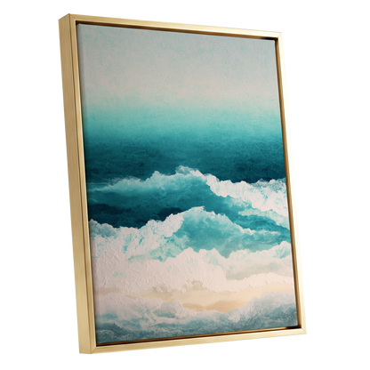 Tidal Veil, blue, green, white nature wall art shown as a gold framed canvas wall art