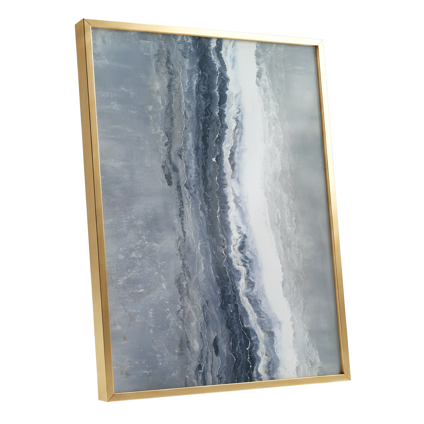 Tidal Veil, blue, gray, white abstract wall art shown as a gold framed poster wall art print