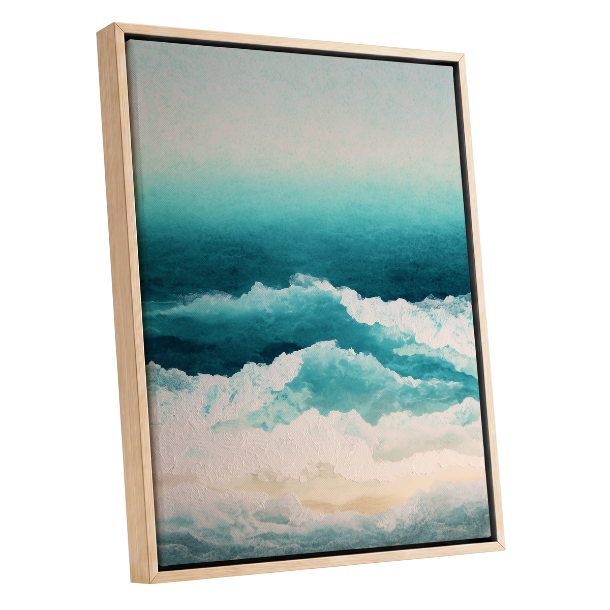 Tidal Veil, blue, green, white nature wall art shown as a oak framed canvas wall art