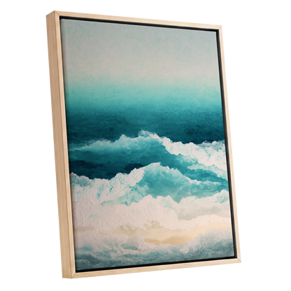 Tidal Veil, blue, green, white nature wall art shown as a oak framed canvas wall art