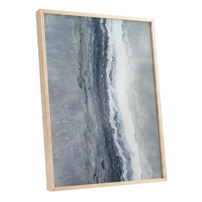 Tidal Veil, blue, gray, white abstract wall art shown as a oak framed poster wall art print