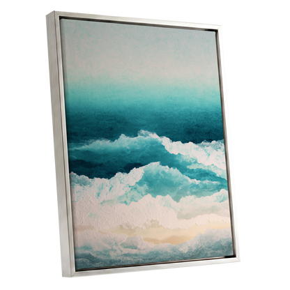 Tidal Veil, blue, green, white nature wall art shown as a silver framed canvas wall art