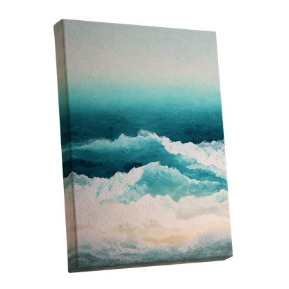 Tidal Veil, blue, green, white nature wall art shown as a stretched canvas wall art