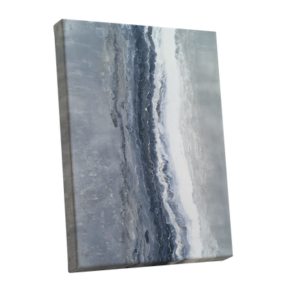 Tidal Veil, blue, gray, white abstract wall art shown as a stretched canvas wall art