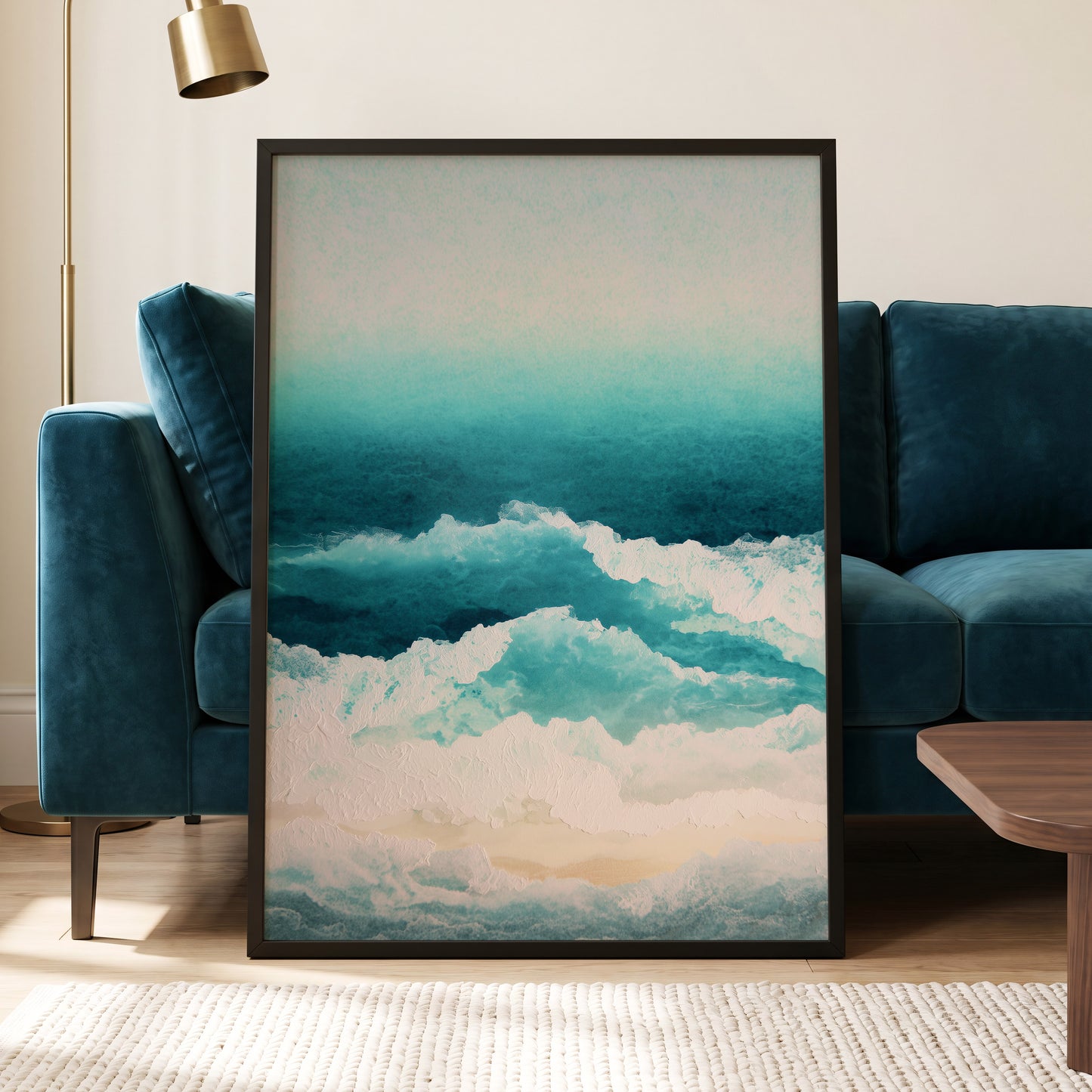 Tidal Veil, blue, green, white nature wall art displayed in a styled interior, gallery view 2