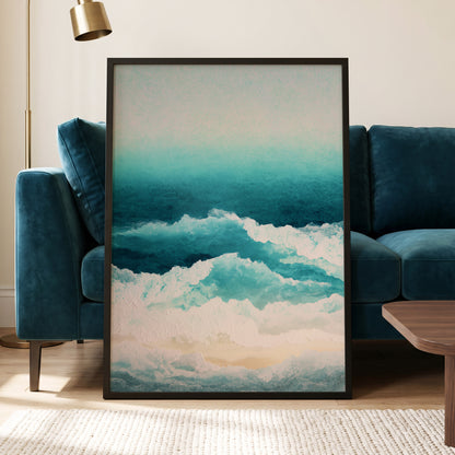 Tidal Veil, blue, green, white nature wall art displayed in a styled interior, gallery view 2