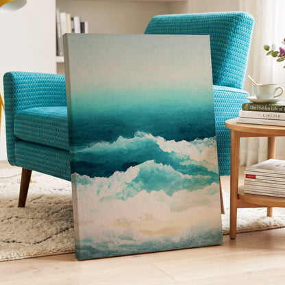 Tidal Veil, blue, green, white nature wall art displayed in a styled interior, gallery view 3