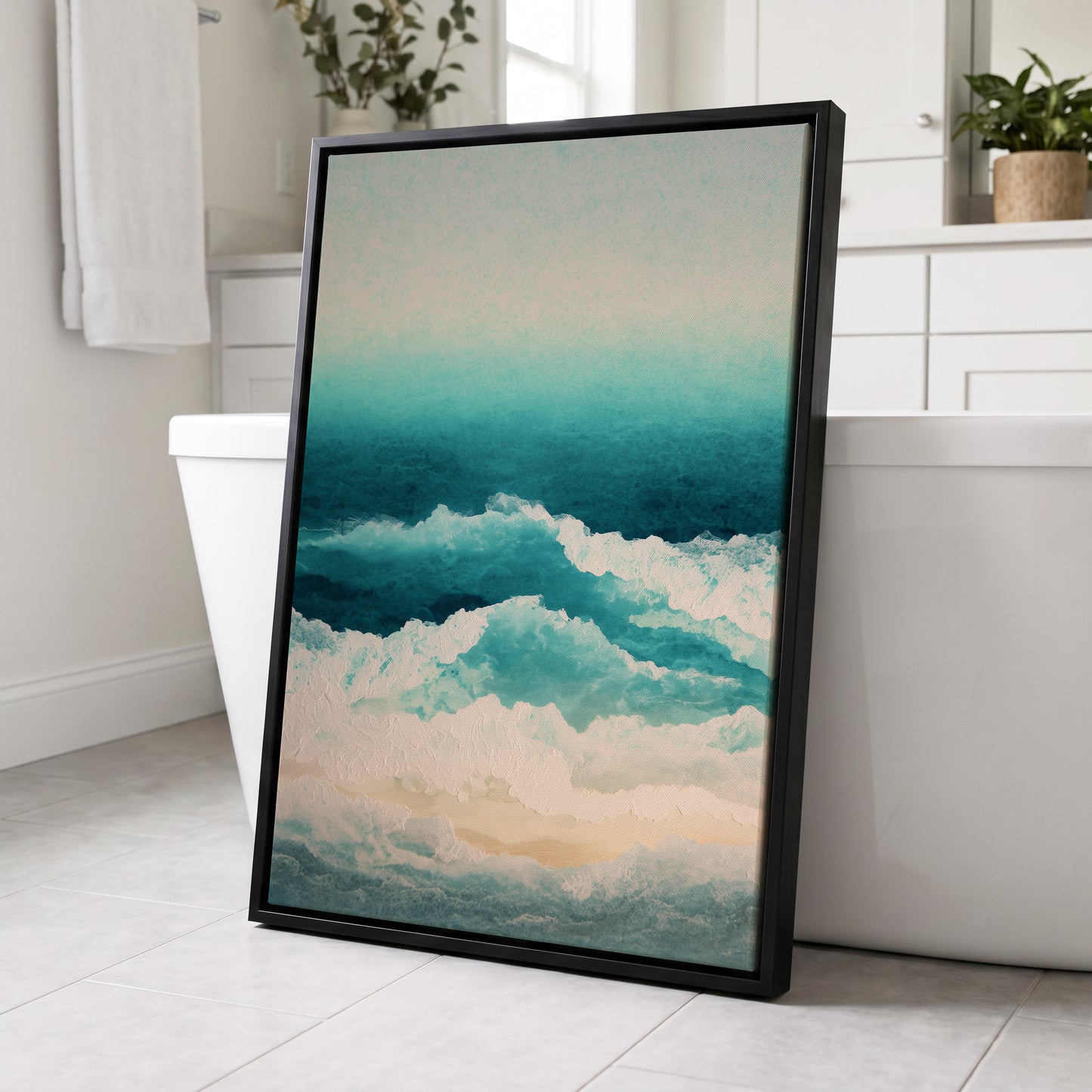 Tidal Veil, blue, green, white nature wall art displayed in a styled interior, gallery view 4