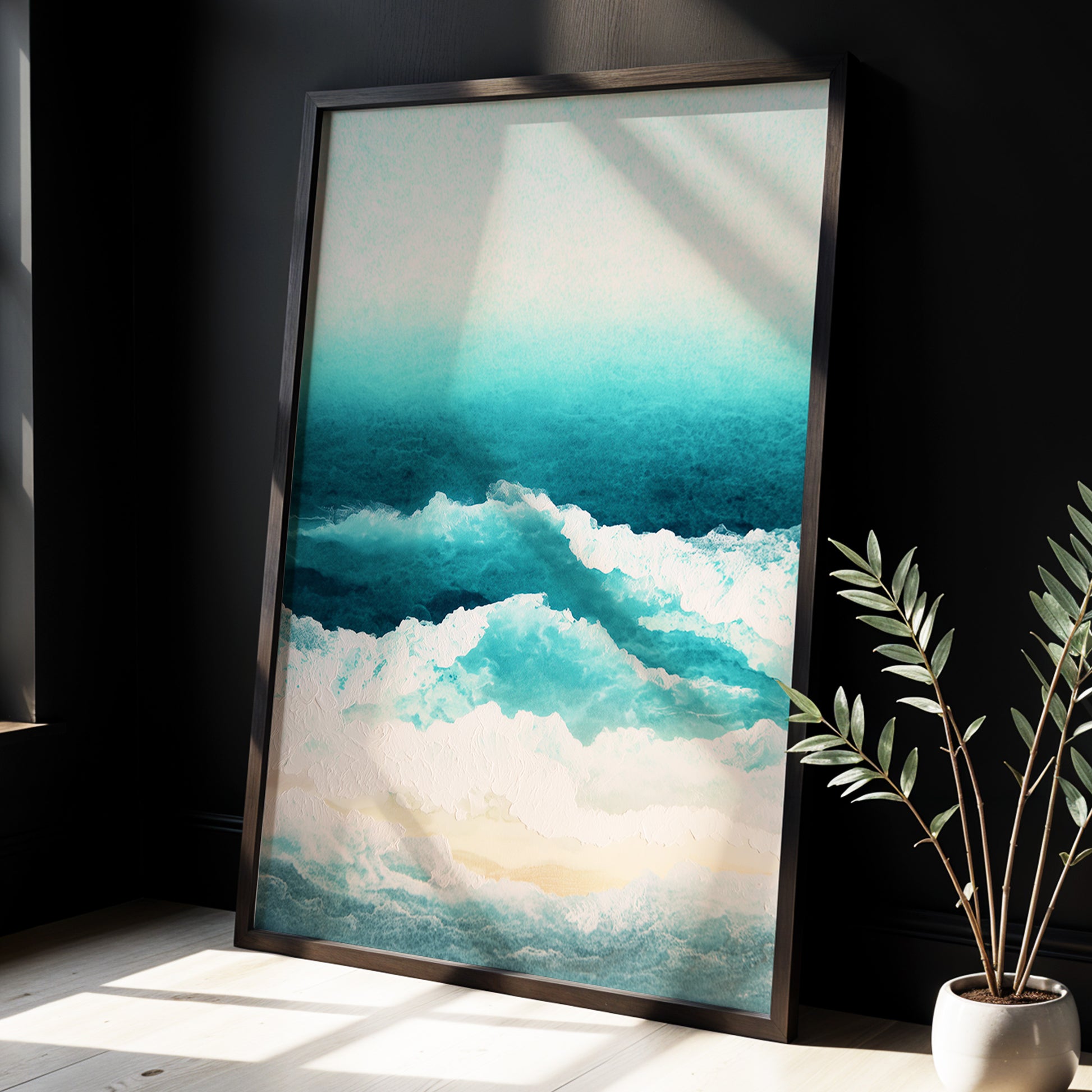 Tidal Veil, blue, green, white nature wall art displayed in a styled interior, gallery view 6