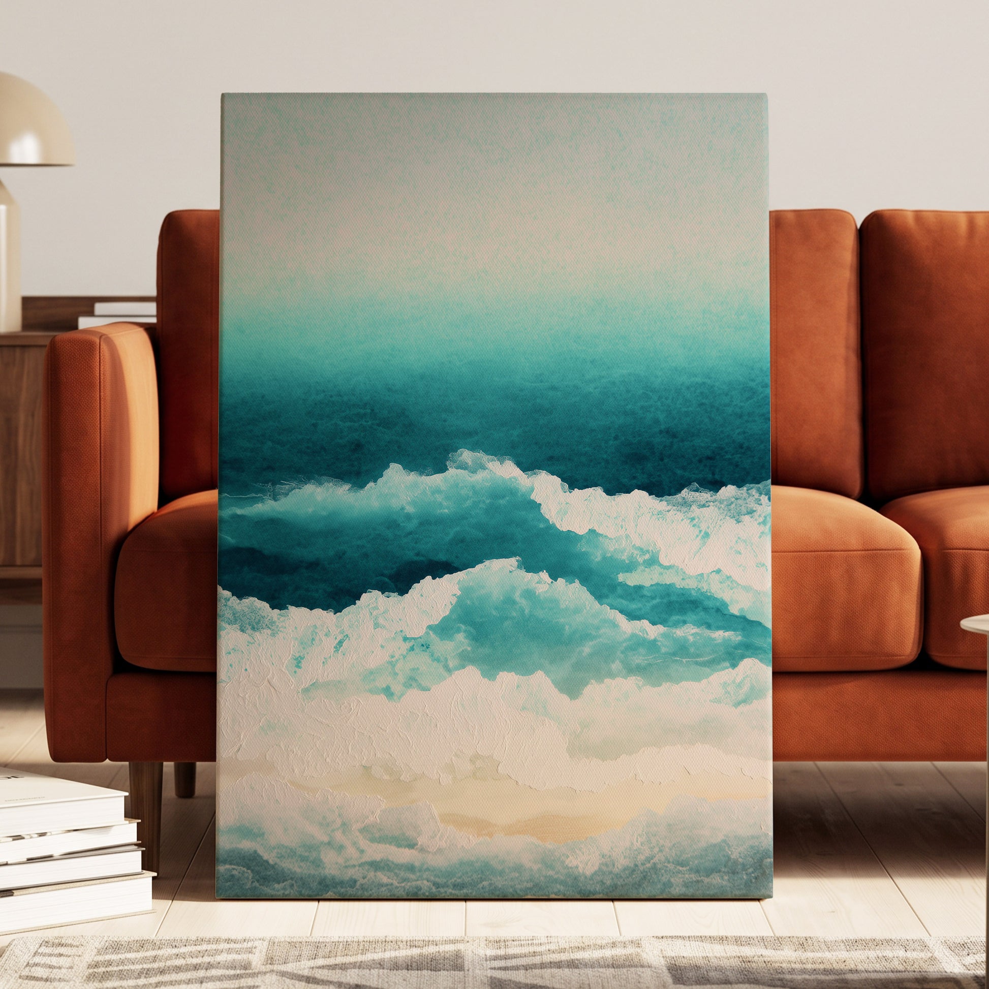 Tidal Veil, blue, green, white nature wall art displayed in a styled interior, gallery view 7