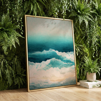 Tidal Veil, blue, green, white nature wall art displayed in a styled interior, gallery view 8