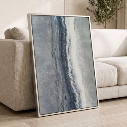 Tidal Veil, blue, gray, white abstract wall art displayed in a styled interior, gallery view 8