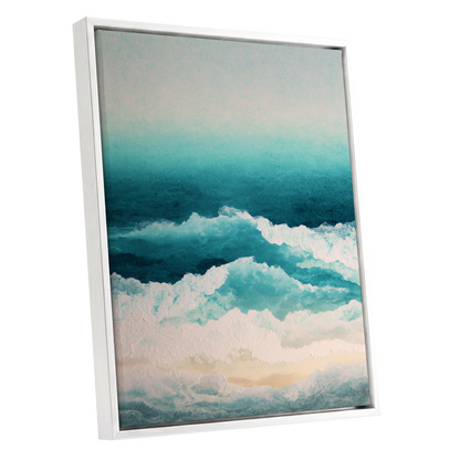 Tidal Veil, blue, green, white nature wall art shown as a white framed canvas wall art