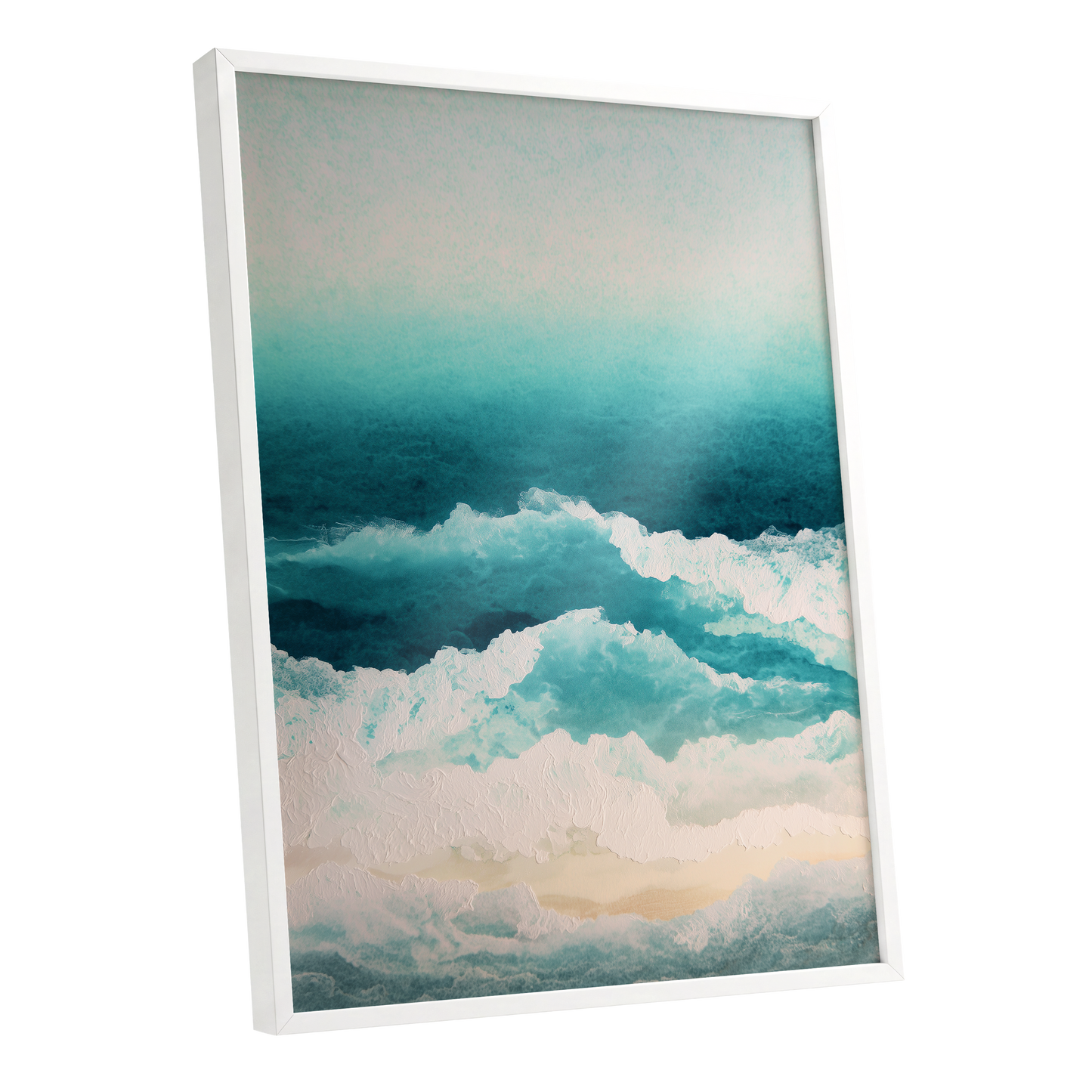 Tidal Veil, blue, green, white nature wall art shown as a white framed poster wall art print