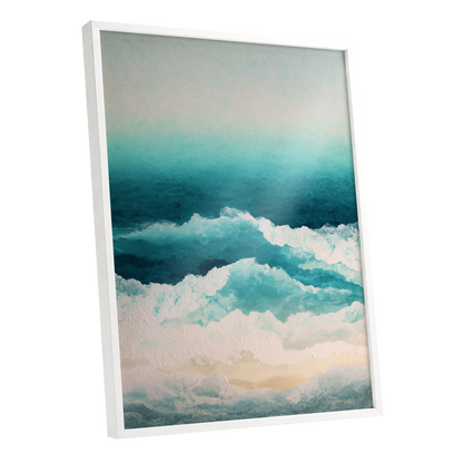 Tidal Veil, blue, green, white nature wall art shown as a white framed poster wall art print