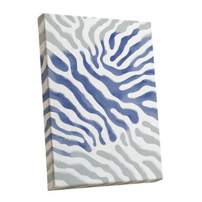 Tidal Veins, white, blue, gray abstract wall art shown as a stretched canvas wall art