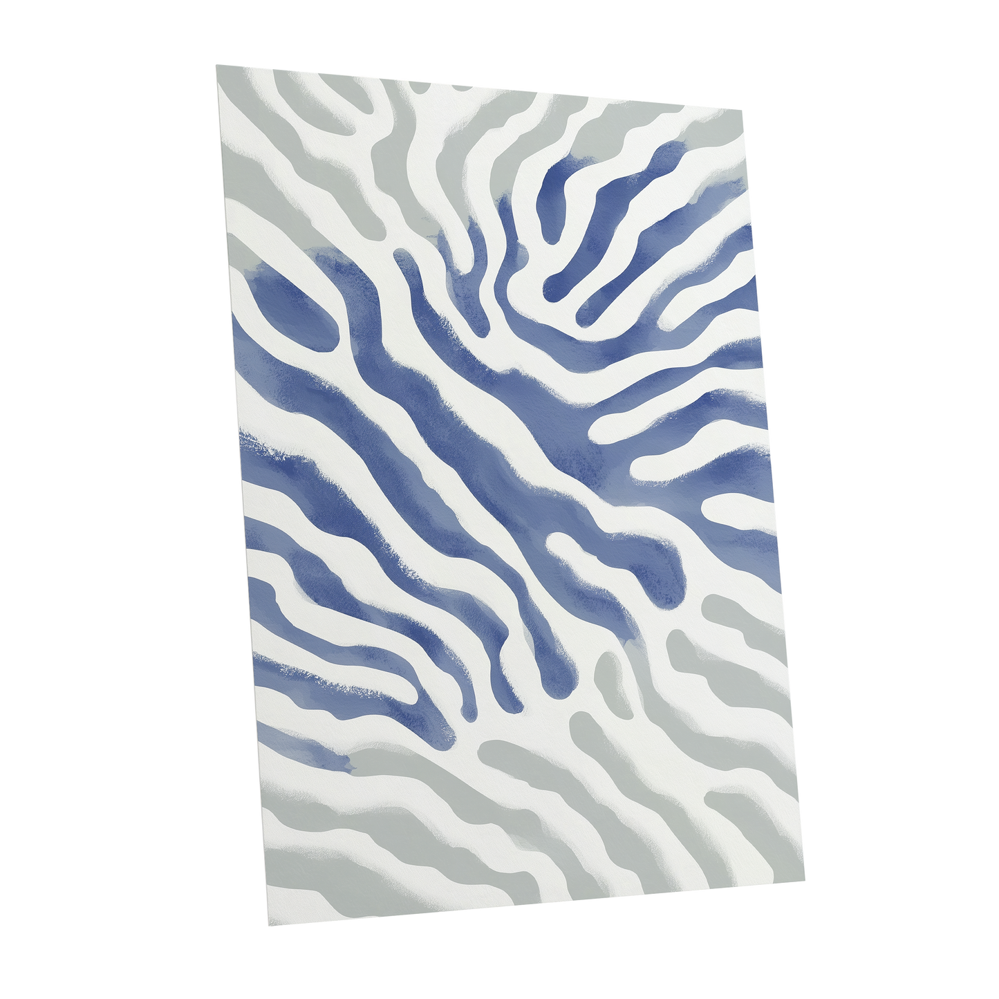 Tidal Veins, white, blue, gray abstract wall art shown as a unframed poster wall art print