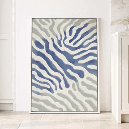 Tidal Veins, white, blue, gray abstract wall art displayed in a styled interior, gallery view 4