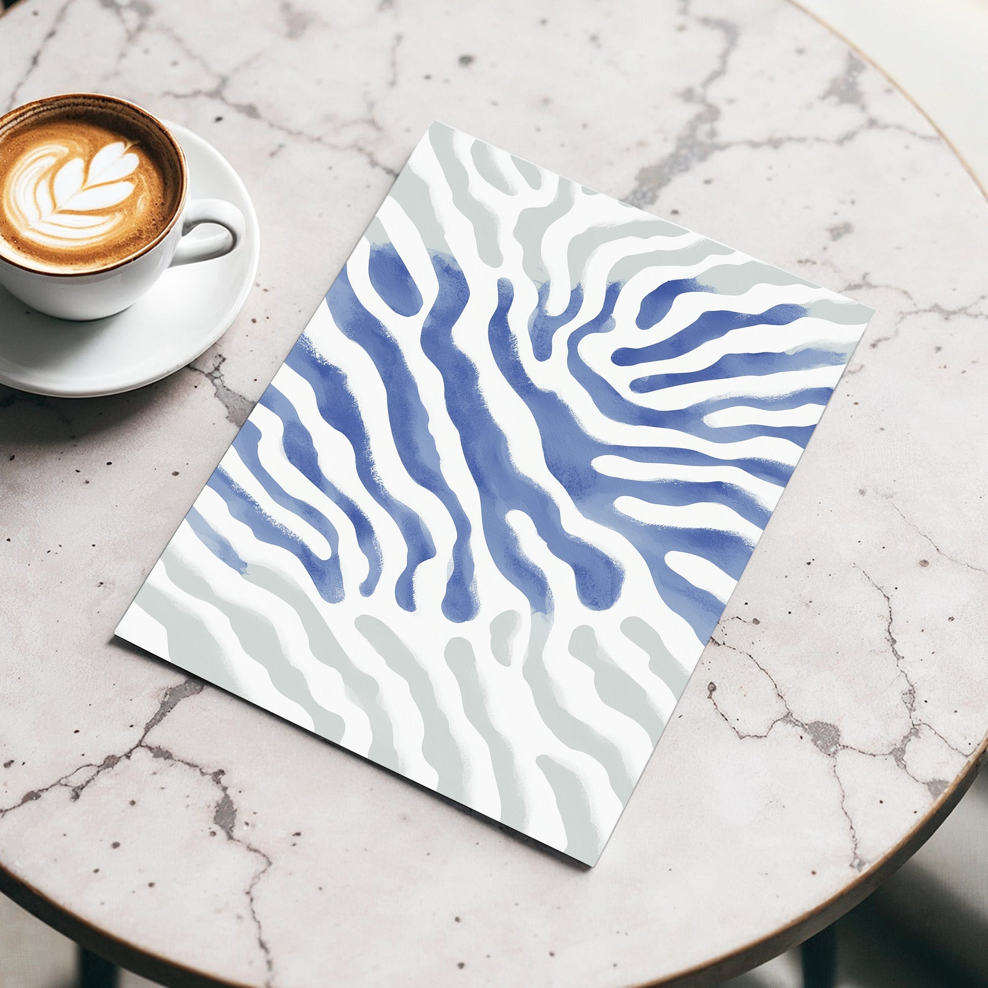 Tidal Veins, white, blue, gray abstract wall art displayed in a styled interior, gallery view 5
