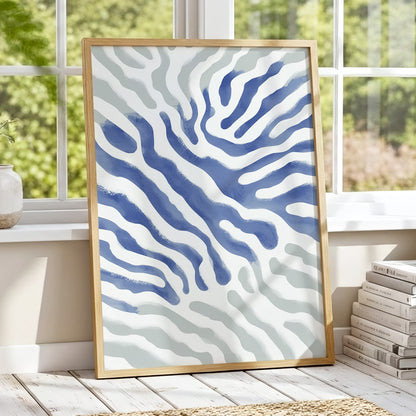 Tidal Veins, white, blue, gray abstract wall art displayed in a styled interior, gallery view 9