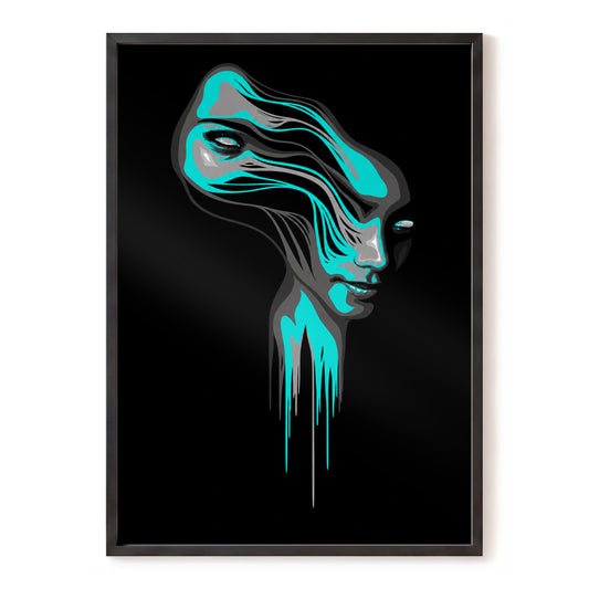 Tidal Visage, black, green, gray abstract wall art, front artwork view