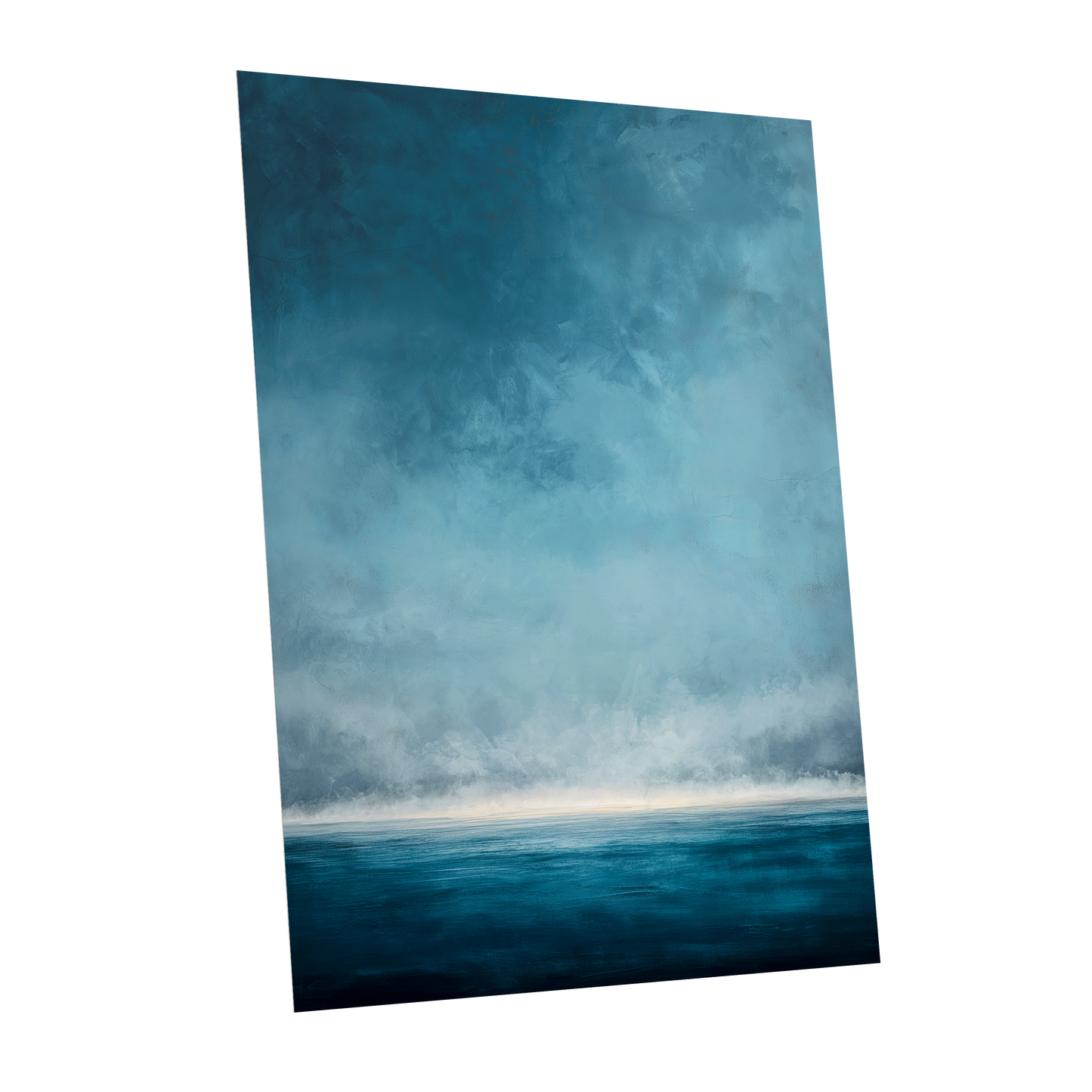 Tide Beyond Silence, blue, white, gray nature wall art shown as a unframed poster wall art print