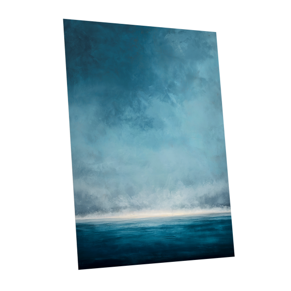 Tide Beyond Silence, blue, white, gray nature wall art shown as a unframed poster wall art print