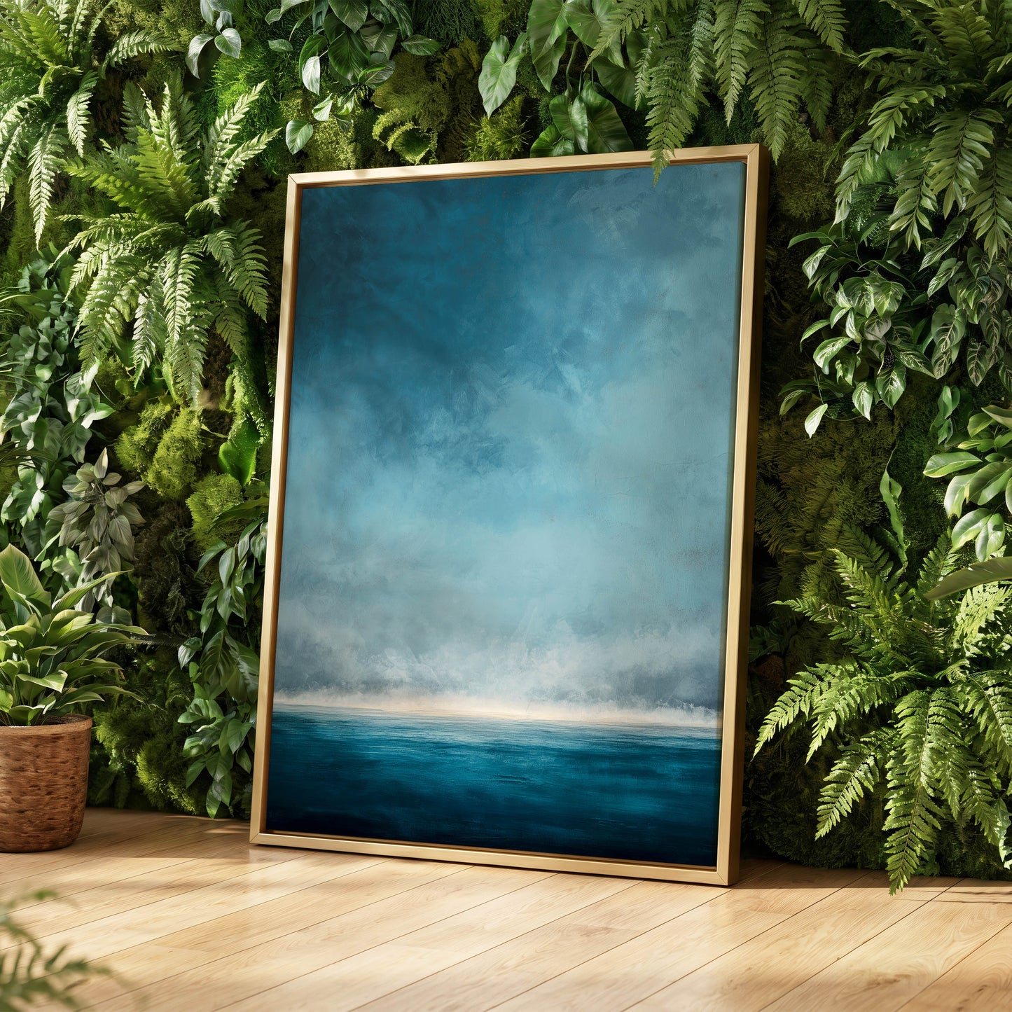 Tide Beyond Silence, blue, white, gray nature wall art displayed in a styled interior, gallery view 4