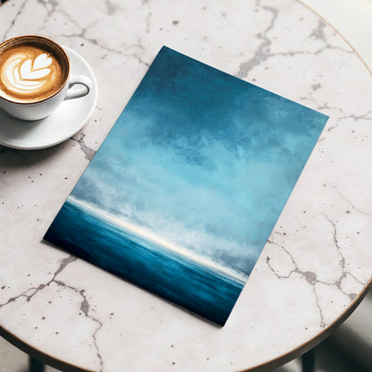 Tide Beyond Silence, blue, white, gray nature wall art displayed in a styled interior, gallery view 5
