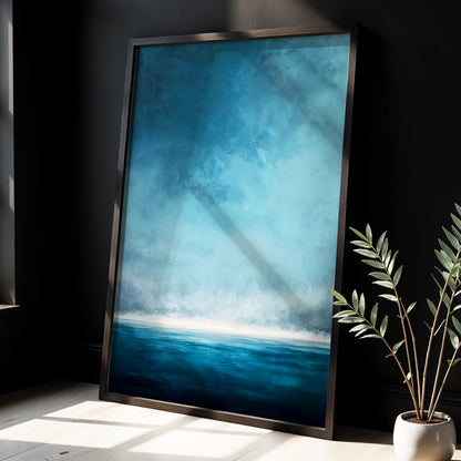 Tide Beyond Silence, blue, white, gray nature wall art displayed in a styled interior, gallery view 6