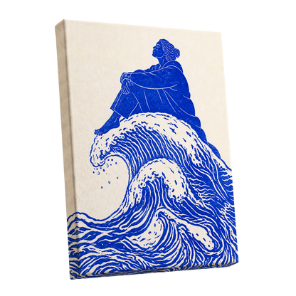 Tidebound Reverie, blue, beige, white nature wall art shown as a stretched canvas wall art