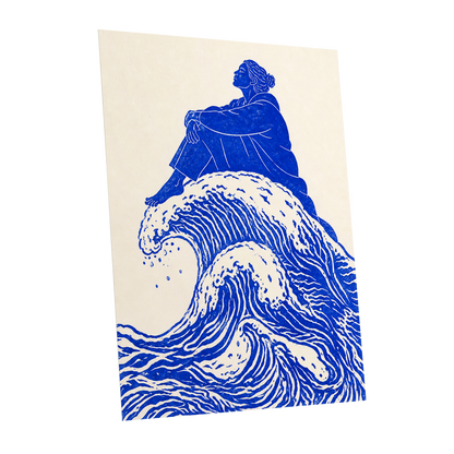 Tidebound Reverie, blue, beige, white nature wall art shown as a unframed poster wall art print