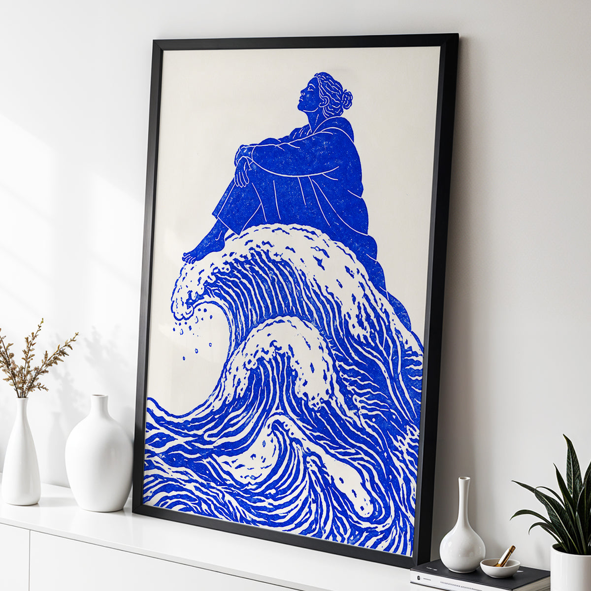 Tidebound Reverie, blue, beige, white nature wall art displayed in a styled interior, gallery view 6