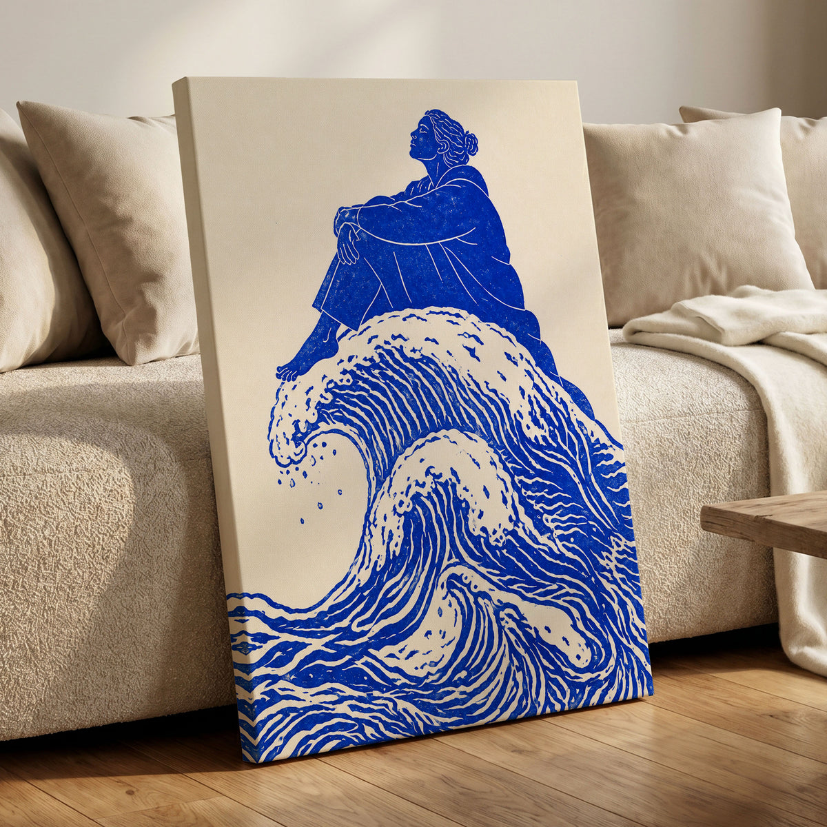 Tidebound Reverie, blue, beige, white nature wall art displayed in a styled interior, gallery view 7