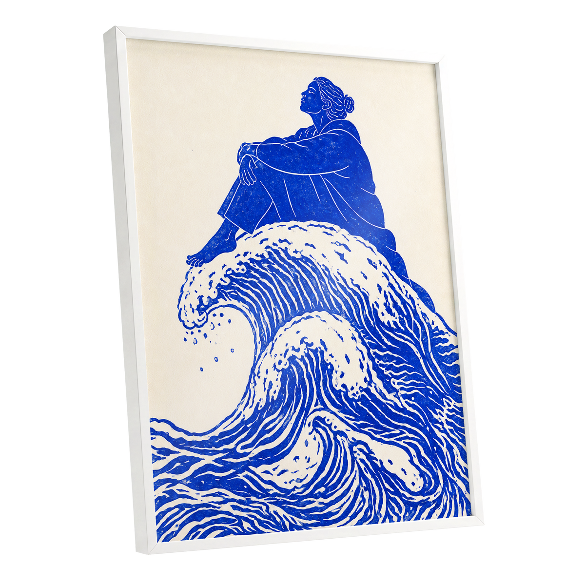 Tidebound Reverie, blue, beige, white nature wall art shown as a white framed poster wall art print