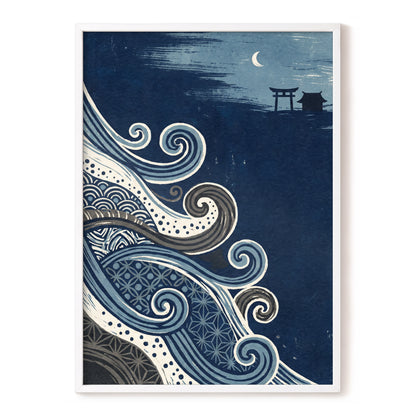 Tides of Indigo, blue, beige, gray nature wall art, front artwork view