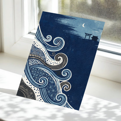 Tides of Indigo, blue, beige, gray nature wall art displayed in a styled interior, gallery view 5