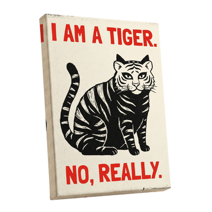 Tiger, Honestly, black, beige, red nature wall art shown as a stretched canvas wall art