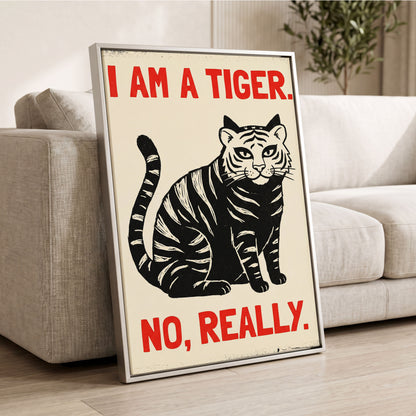 Tiger, Honestly, black, beige, red nature wall art displayed in a styled interior, gallery view 2