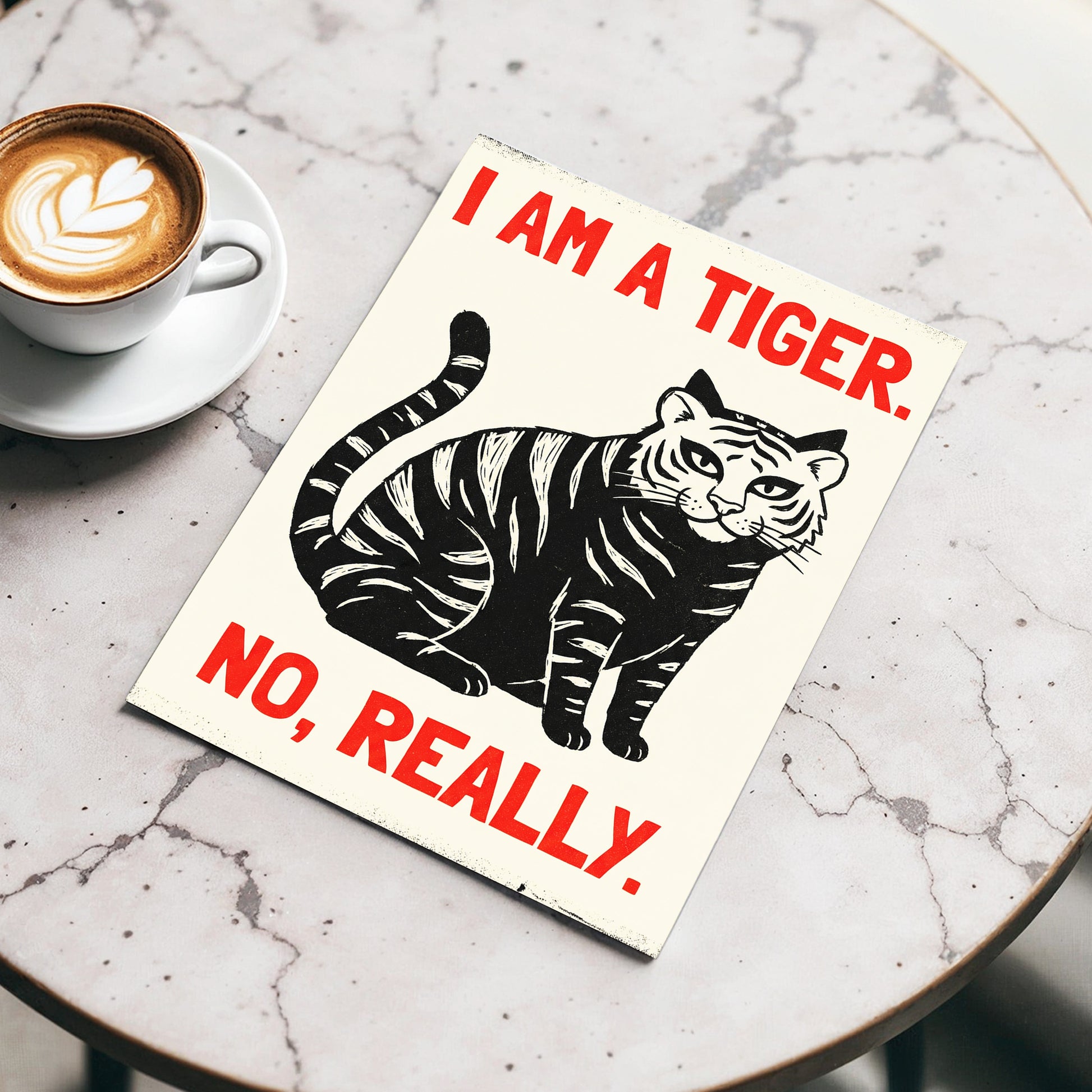 Tiger, Honestly, black, beige, red nature wall art displayed in a styled interior, gallery view 3