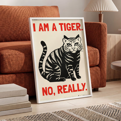 Tiger, Honestly, black, beige, red nature wall art displayed in a styled interior, gallery view 6