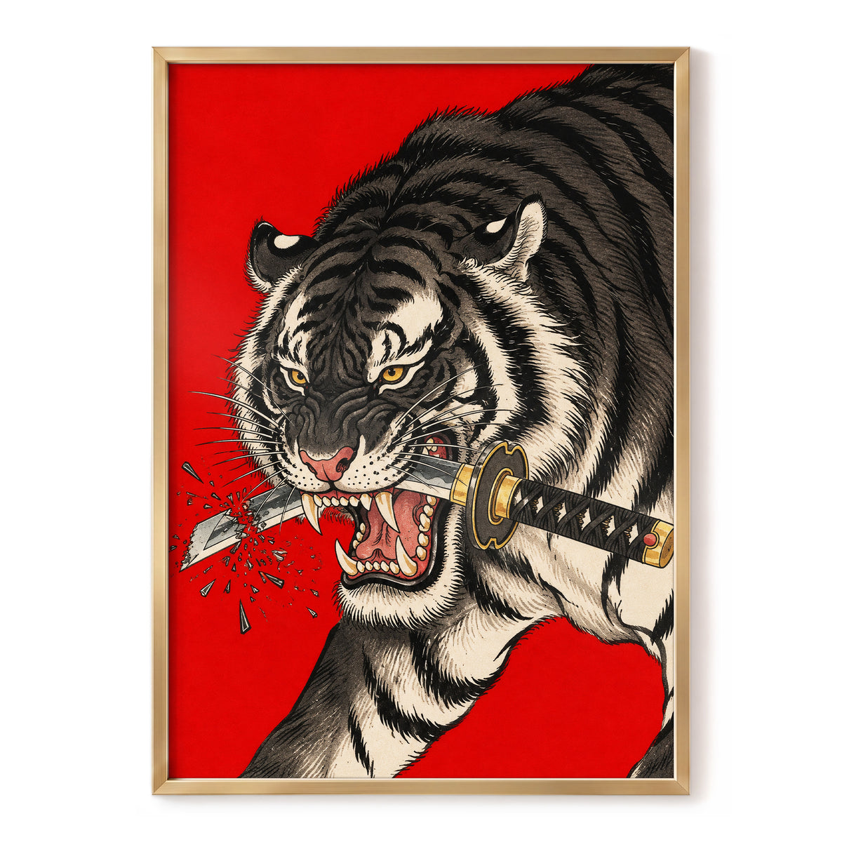 Tiger's Edge, red, black, beige nature wall art, front artwork view